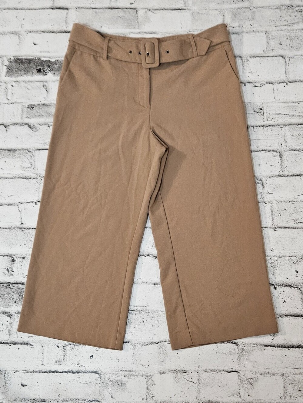 Cleo Belted Wide Leg Crop Pants Size 14 Camel Stretch Career Casual